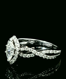 0.50ct Marquise Cut Diamond Centre | 0.50cts Round Brilliant Cut Diamonds | Designer Ring | 14kt White Gold