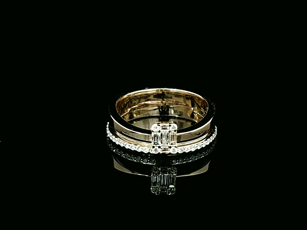 0.570cts [61] Round Brilliant and Baguette Cut Diamonds | Designer Rotating Twinset Ring | 18kt Yellow and White Gold