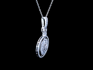 0.700cts Round Brilliant and Baguette Cut Diamonds | Designer Circle of Life Dangling Necklace | 18kt White Gold