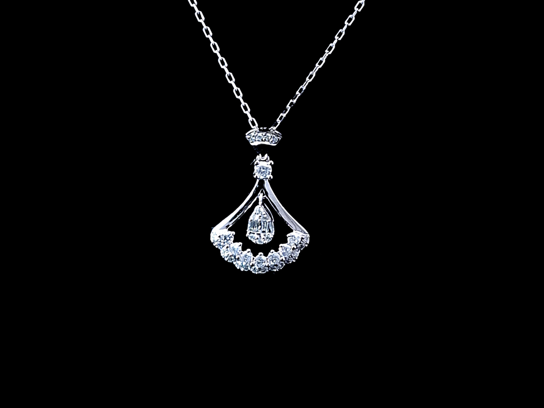 0.30cts Round Brilliant and Baguette Cut Diamonds | Designer Necklace | 18kt White Gold