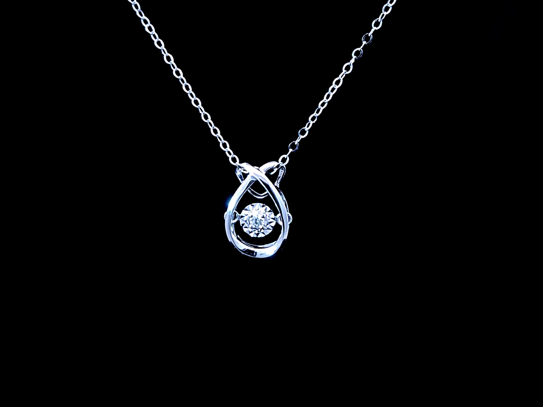 0.017ct Round Brilliant Cut Diamond | Designer Dancing Diamond Pendant and Chain | 18kt White Gold