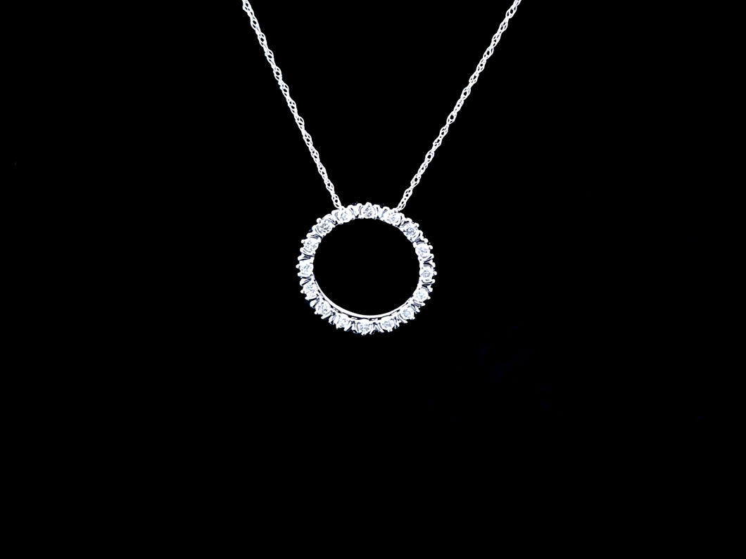 0.25cts Round Brilliant Cut Diamonds | Designer Circle of Life Pendant with Chain | 10kt White Gold