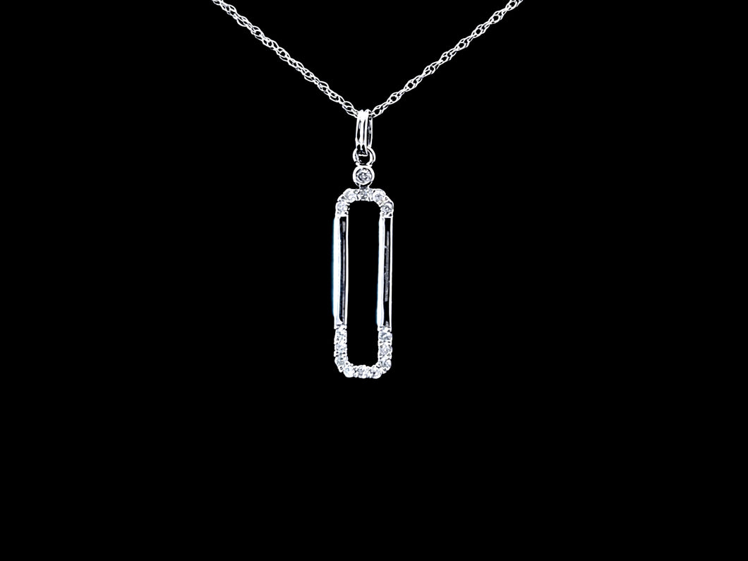 0.10cts Round Brilliant Cut Diamonds | Designer Paperclip Pendant and Chain | 14kt White Gold