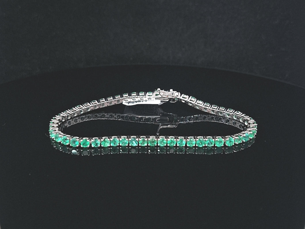 5.05cts [54] Round Cuts | Green Emeralds | Tennis Bracelet | 18kt White Gold