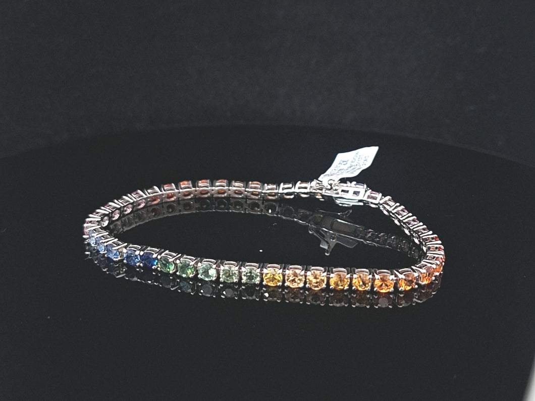 9.03cts [44] Round Cut Natural Sapphires | Rainbow Tennis Bracelet | 18kt White Gold