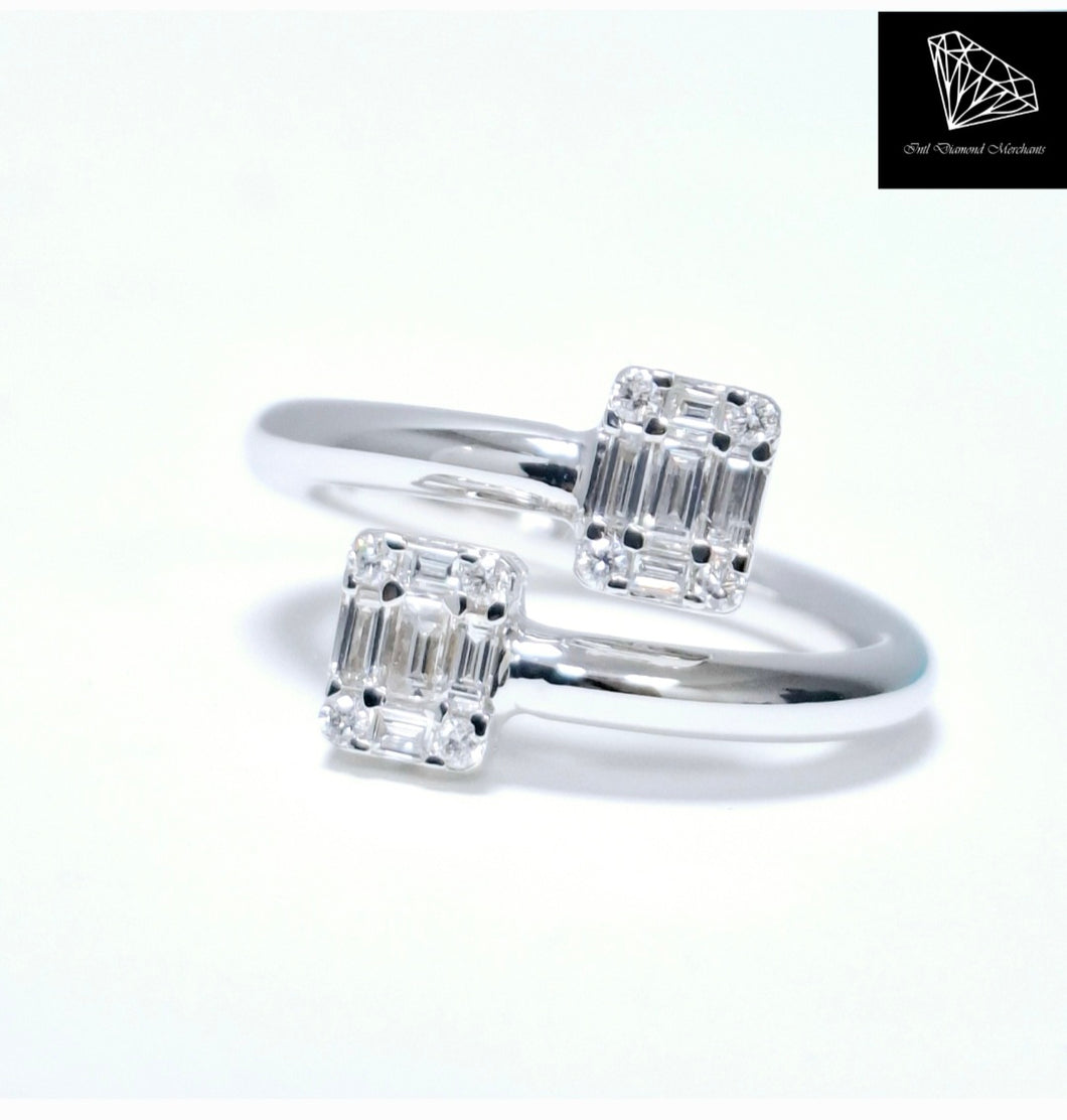 0.34ct [18] Round Brilliant and Baguette Cut Diamonds | Designer Crossover Ring | 18kt White Gold